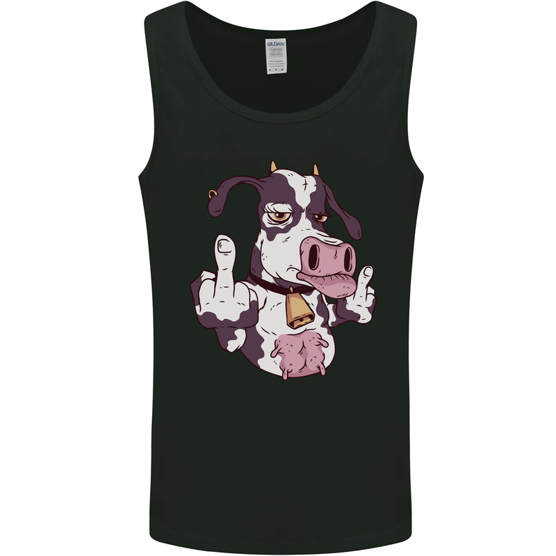 Funny Offensive Rude Cow Finger Flip Mens Vest Tank Top Black