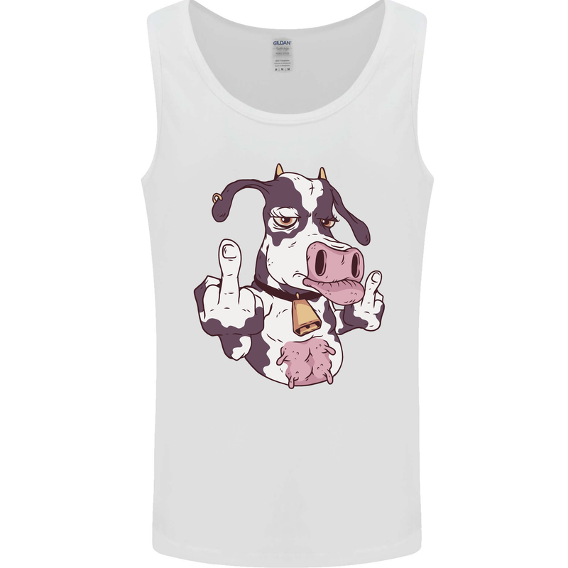 Funny Offensive Rude Cow Finger Flip Mens Vest Tank Top White