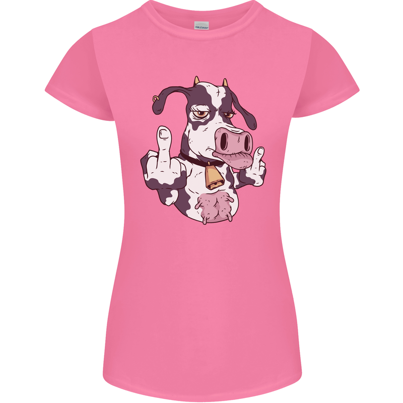 Funny Offensive Rude Cow Finger Flip Womens Petite Cut T-Shirt Azalea