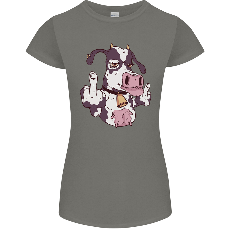 Funny Offensive Rude Cow Finger Flip Womens Petite Cut T-Shirt Charcoal