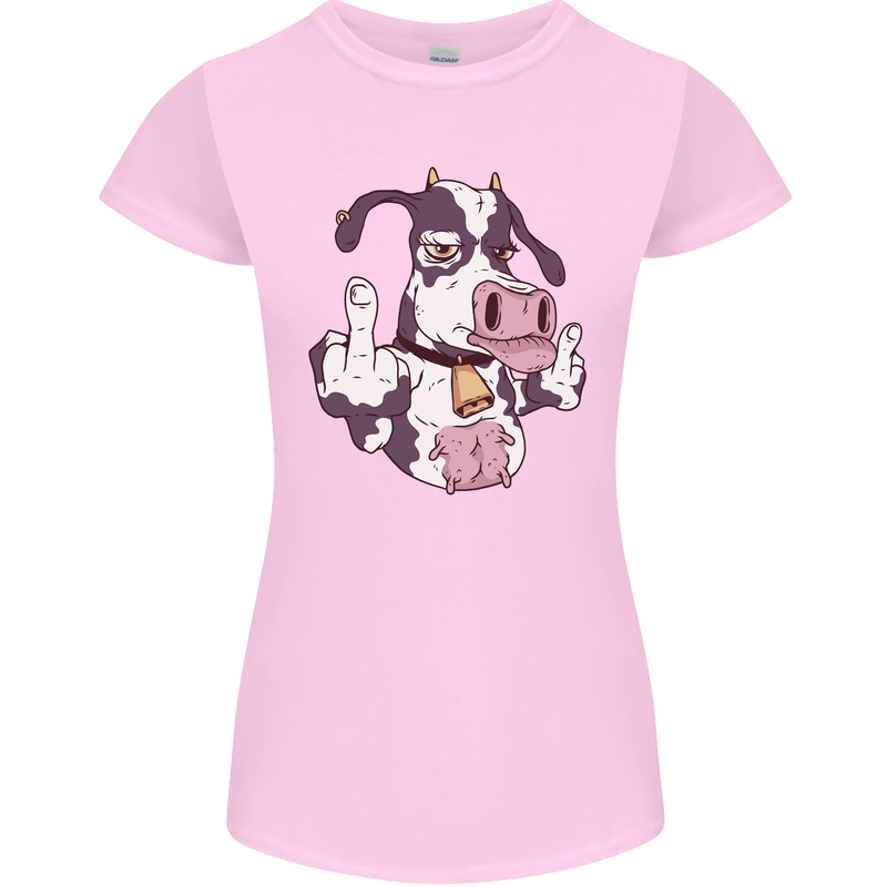Funny Offensive Rude Cow Finger Flip Womens Petite Cut T-Shirt Light Pink