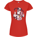 Funny Offensive Rude Cow Finger Flip Womens Petite Cut T-Shirt Red