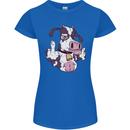 Funny Offensive Rude Cow Finger Flip Womens Petite Cut T-Shirt Royal Blue