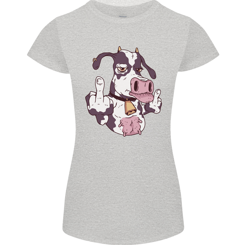 Funny Offensive Rude Cow Finger Flip Womens Petite Cut T-Shirt Sports Grey