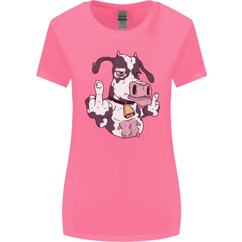 Funny Offensive Rude Cow Finger Flip Womens Wider Cut T-Shirt Azalea