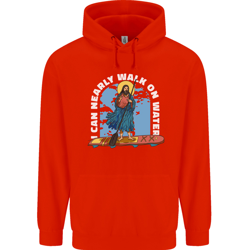 Funny Paddleboarder Jesus Paddleboarding Childrens Kids Hoodie Bright Red