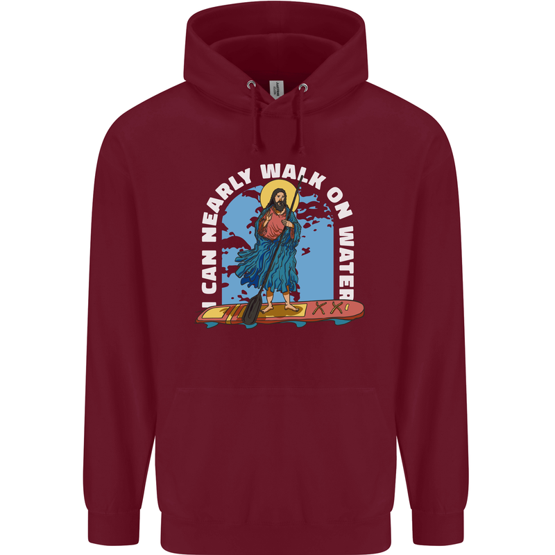 Funny Paddleboarder Jesus Paddleboarding Childrens Kids Hoodie Maroon