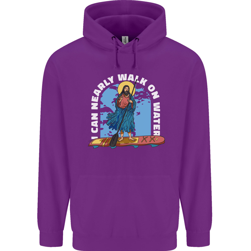 Funny Paddleboarder Jesus Paddleboarding Childrens Kids Hoodie Purple