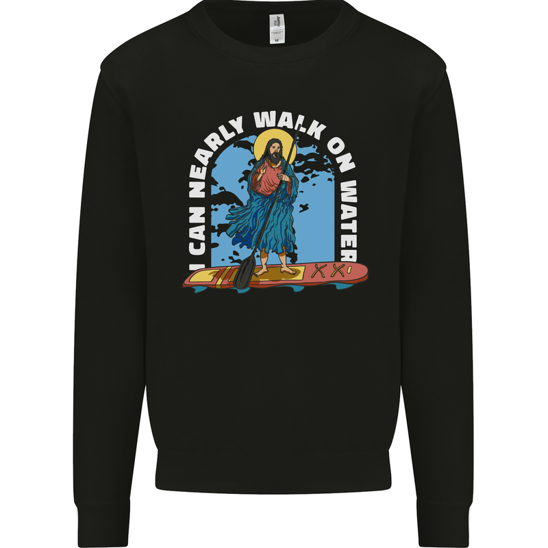 Funny Paddleboarder Jesus Paddleboarding Kids Sweatshirt Jumper Black