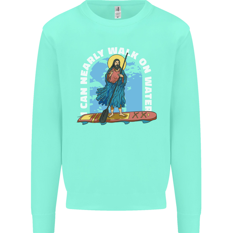 Funny Paddleboarder Jesus Paddleboarding Kids Sweatshirt Jumper Peppermint