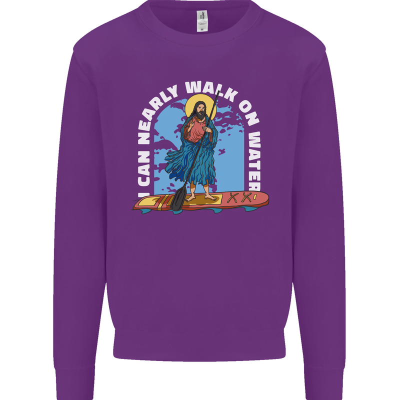 Funny Paddleboarder Jesus Paddleboarding Kids Sweatshirt Jumper Purple