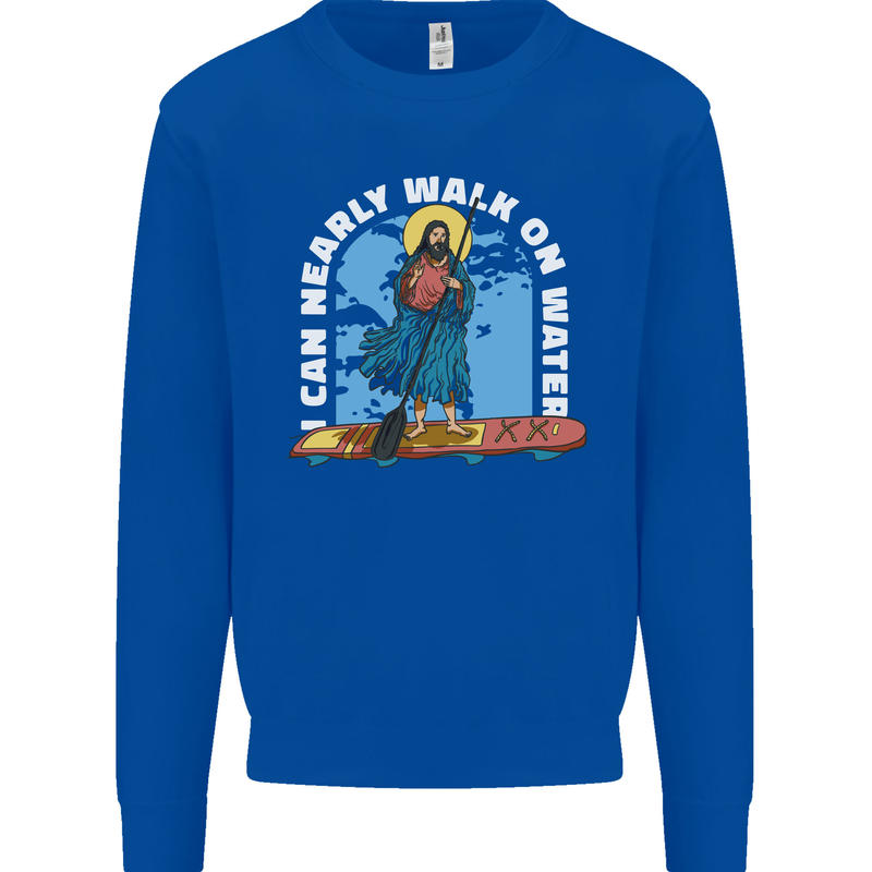 Funny Paddleboarder Jesus Paddleboarding Kids Sweatshirt Jumper Royal Blue