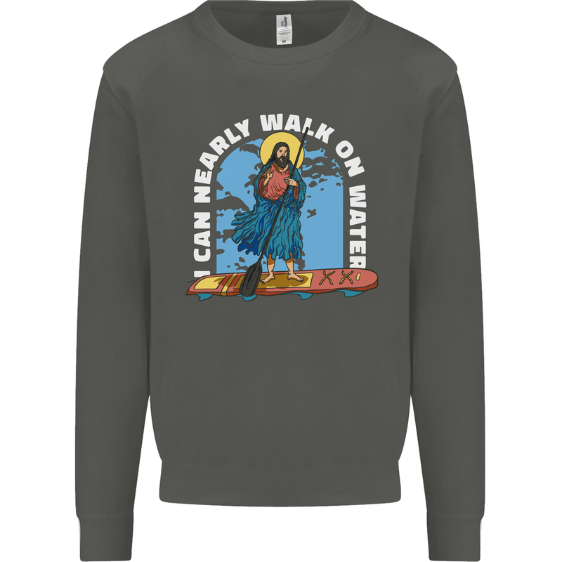 Funny Paddleboarder Jesus Paddleboarding Kids Sweatshirt Jumper Storm Grey