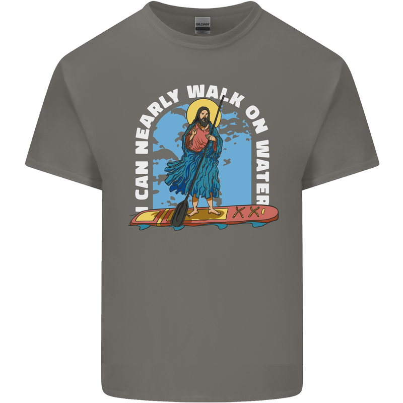 Funny Paddleboarder Jesus Paddleboarding Kids T-Shirt Childrens Charcoal