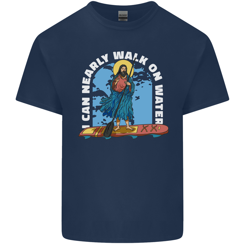 Funny Paddleboarder Jesus Paddleboarding Kids T-Shirt Childrens Navy Blue