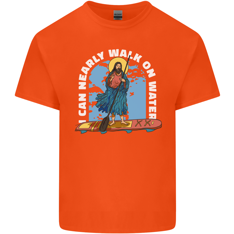 Funny Paddleboarder Jesus Paddleboarding Kids T-Shirt Childrens Orange