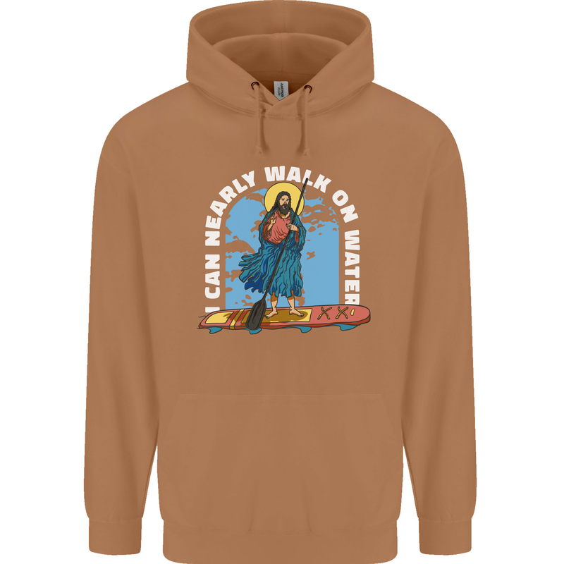 Funny Paddleboarder Jesus Paddleboarding Mens 80% Cotton Hoodie Caramel Latte