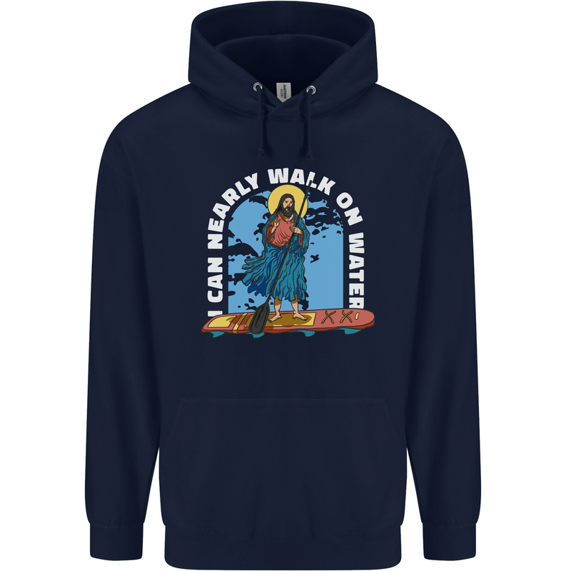 Funny Paddleboarder Jesus Paddleboarding Mens 80% Cotton Hoodie Navy Blue