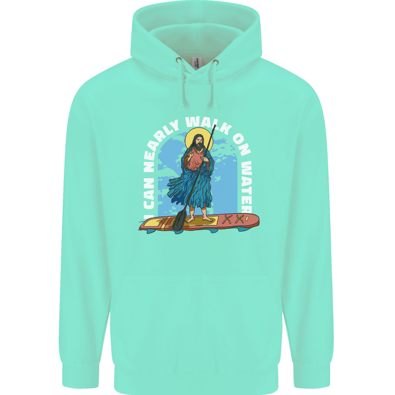 Funny Paddleboarder Jesus Paddleboarding Mens 80% Cotton Hoodie Peppermint