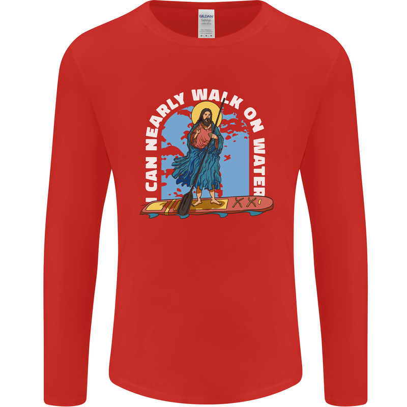 Funny Paddleboarder Jesus Paddleboarding Mens Long Sleeve T-Shirt Red
