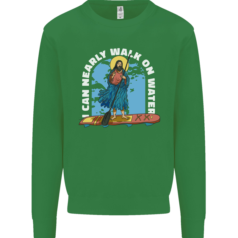 Funny Paddleboarder Jesus Paddleboarding Mens Sweatshirt Jumper Irish Green