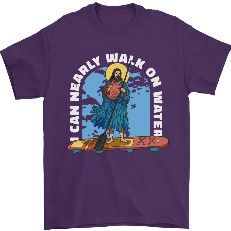 Funny Paddleboarder Jesus Paddleboarding Mens T-Shirt 100% Cotton Purple