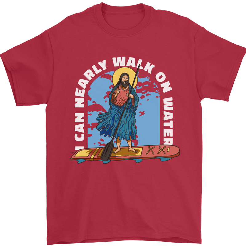 Funny Paddleboarder Jesus Paddleboarding Mens T-Shirt 100% Cotton Red