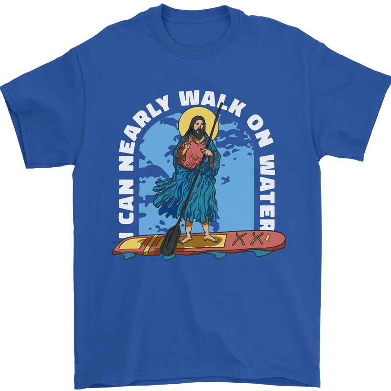 Funny Paddleboarder Jesus Paddleboarding Mens T-Shirt 100% Cotton Royal Blue