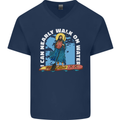 Funny Paddleboarder Jesus Paddleboarding Mens V-Neck Cotton T-Shirt Navy Blue