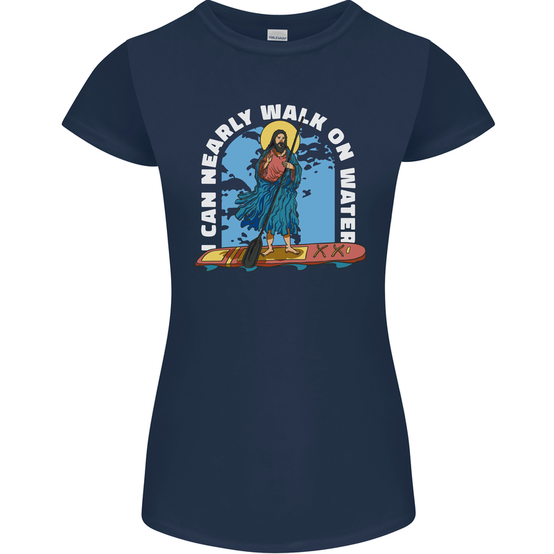 Funny Paddleboarder Jesus Paddleboarding Womens Petite Cut T-Shirt Navy Blue