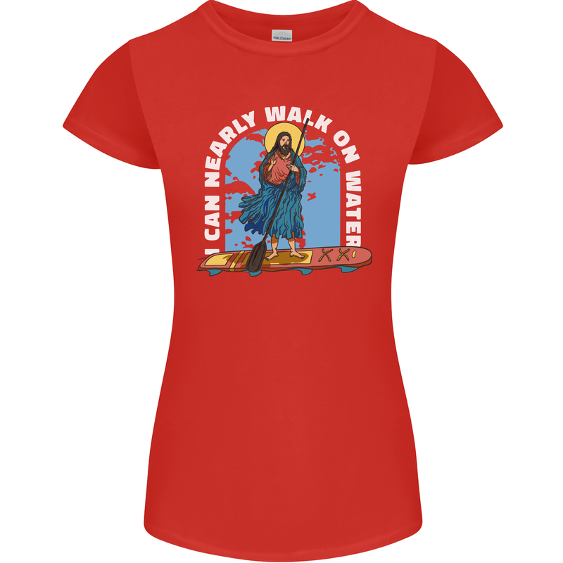 Funny Paddleboarder Jesus Paddleboarding Womens Petite Cut T-Shirt Red