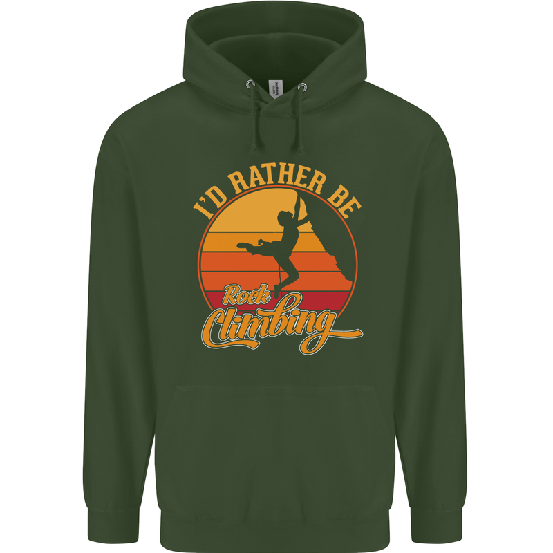 Funny Rock Climbing Climber Childrens Kids Hoodie Forest Green
