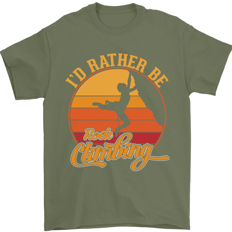 Funny Rock Climbing Climber Mens T-Shirt Cotton Gildan Military Green