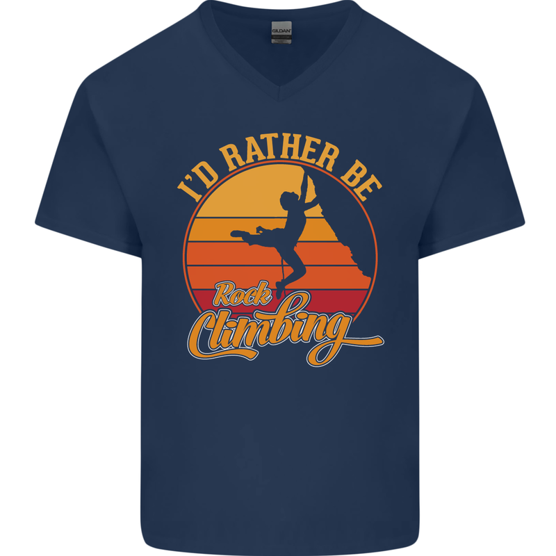 Funny Rock Climbing Climber Mens V-Neck Cotton T-Shirt Navy Blue