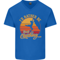 Funny Rock Climbing Climber Mens V-Neck Cotton T-Shirt Royal Blue