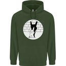 Funny Rock n Roll Salute Rabbit Silhouette Childrens Kids Hoodie Forest Green