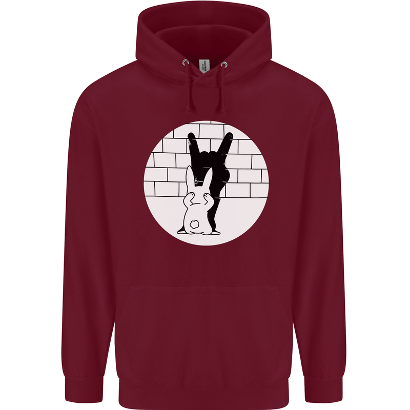 Funny Rock n Roll Salute Rabbit Silhouette Childrens Kids Hoodie Maroon