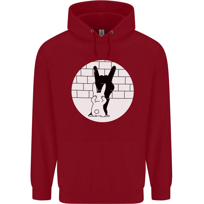 Funny Rock n Roll Salute Rabbit Silhouette Childrens Kids Hoodie Red