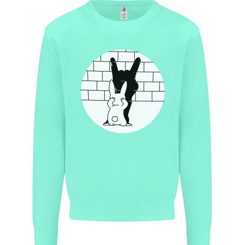 Funny Rock n Roll Salute Rabbit Silhouette Kids Sweatshirt Jumper Peppermint