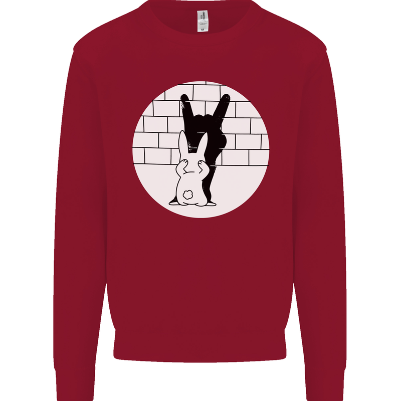 Funny Rock n Roll Salute Rabbit Silhouette Kids Sweatshirt Jumper Red
