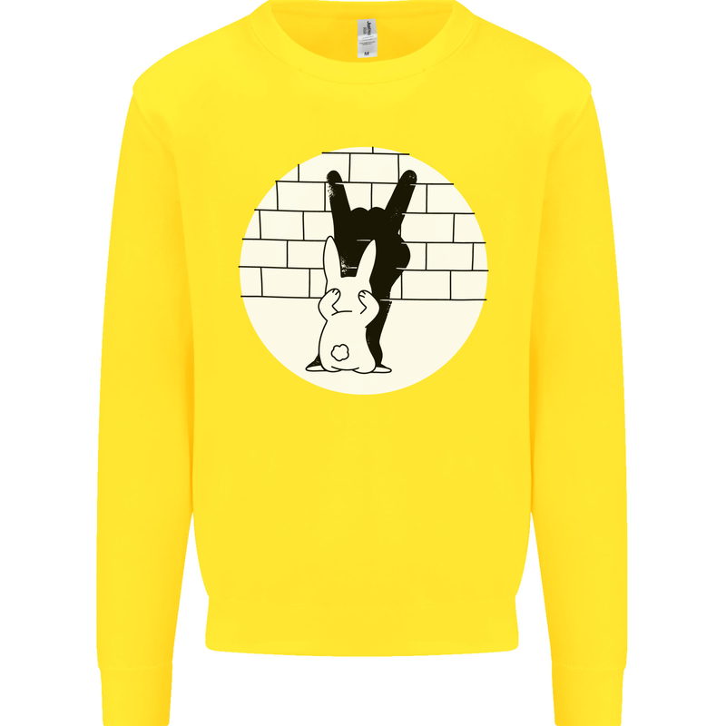 Funny Rock n Roll Salute Rabbit Silhouette Kids Sweatshirt Jumper Yellow