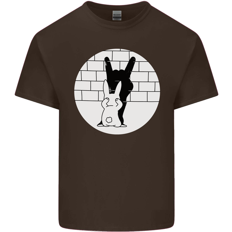 Funny Rock n Roll Salute Rabbit Silhouette Kids T-Shirt Childrens Chocolate