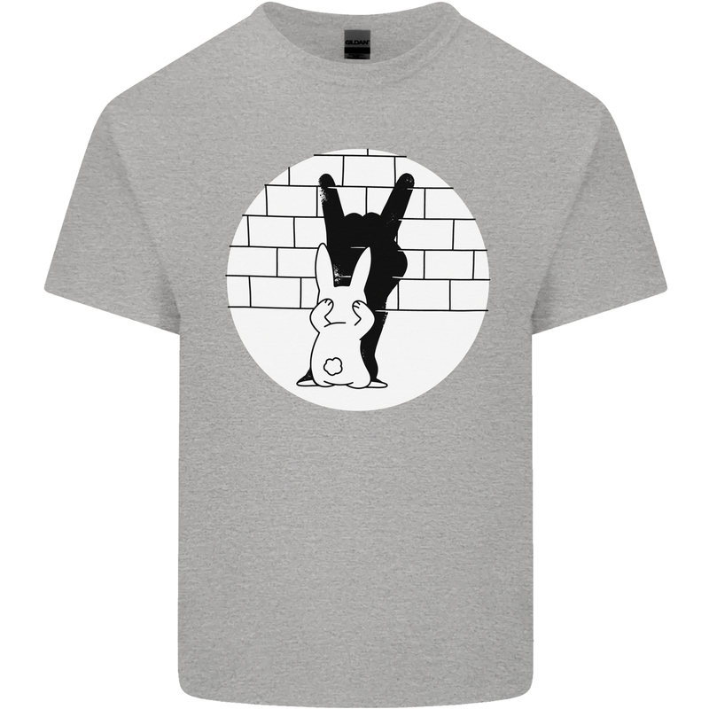 Funny Rock n Roll Salute Rabbit Silhouette Kids T-Shirt Childrens Sports Grey
