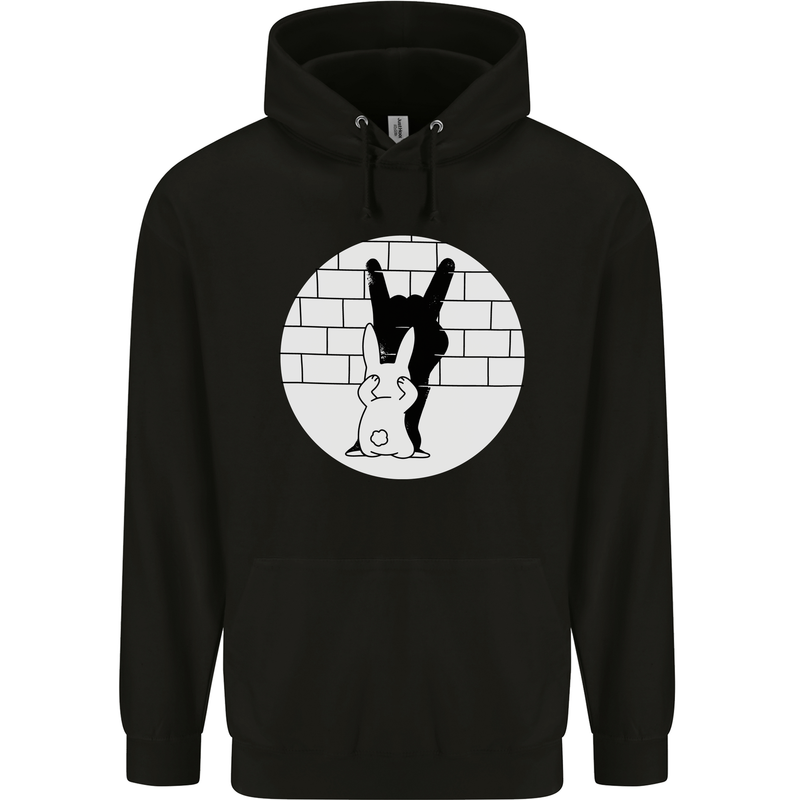 Funny Rock n Roll Salute Rabbit Silhouette Mens 80% Cotton Hoodie Black