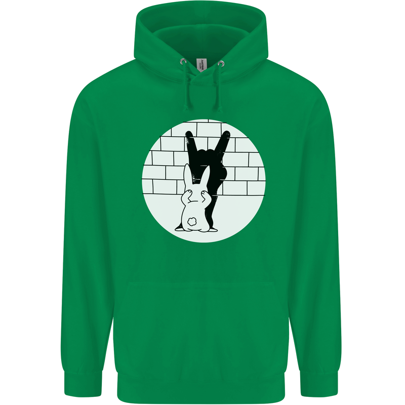 Funny Rock n Roll Salute Rabbit Silhouette Mens 80% Cotton Hoodie Irish Green