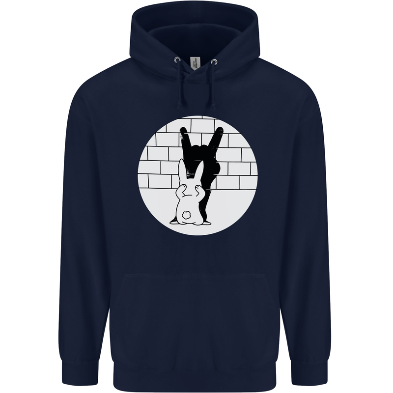 Funny Rock n Roll Salute Rabbit Silhouette Mens 80% Cotton Hoodie Navy Blue