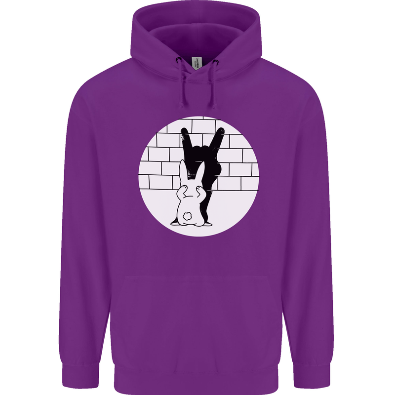 Funny Rock n Roll Salute Rabbit Silhouette Mens 80% Cotton Hoodie Purple