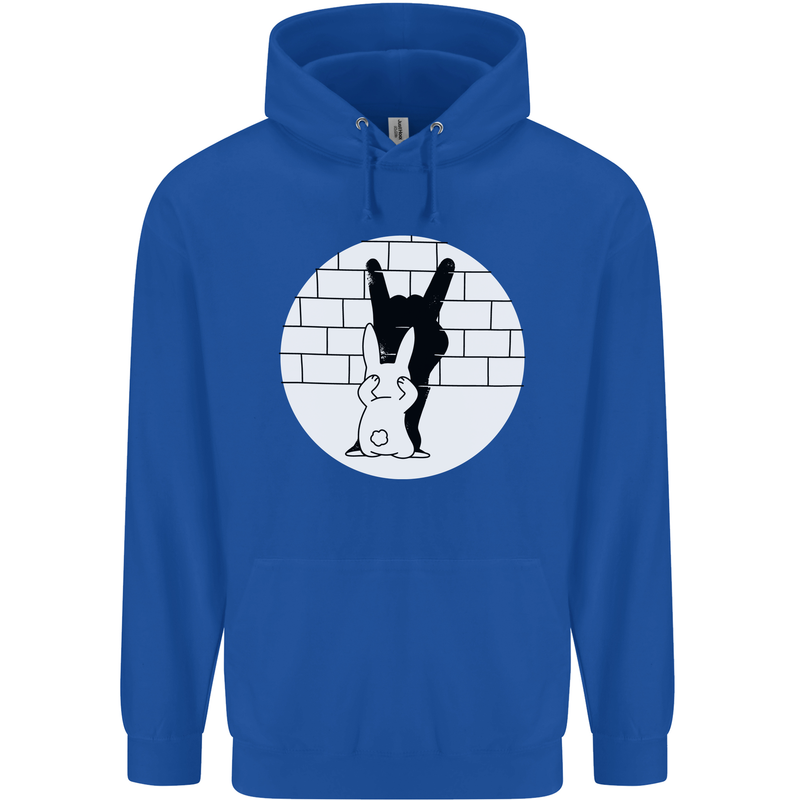 Funny Rock n Roll Salute Rabbit Silhouette Mens 80% Cotton Hoodie Royal Blue