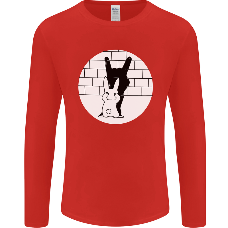 Funny Rock n Roll Salute Rabbit Silhouette Mens Long Sleeve T-Shirt Red