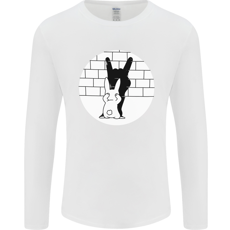 Funny Rock n Roll Salute Rabbit Silhouette Mens Long Sleeve T-Shirt White